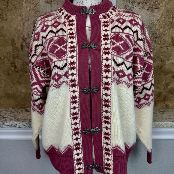 Scan Alp Sweater Women's‎ L Nordic Alpine Cardigan Made In New Zealand Pink - Picture 1 of 11